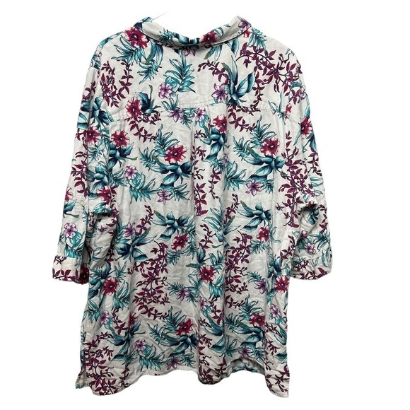 Jessica London Button Front Linen Blend Blouse Floral Size 32 - Picture 2 of 4